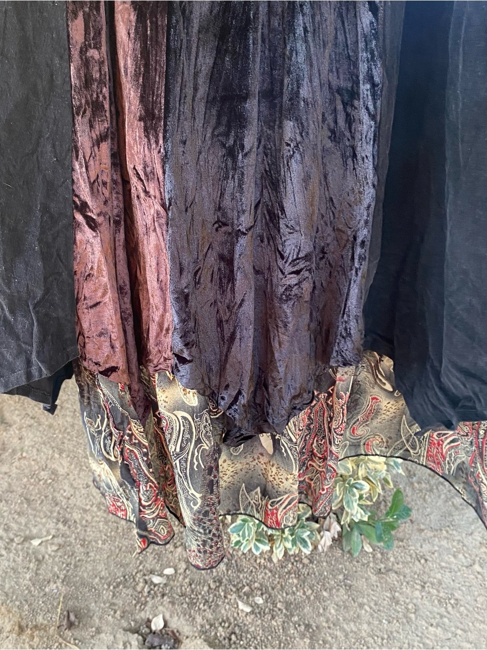 Ren Faire Mixed Media Skirt sz M Whimsigoth Gypsy Beaded Fringe Velvet Corduroy - Picture 7 of 7